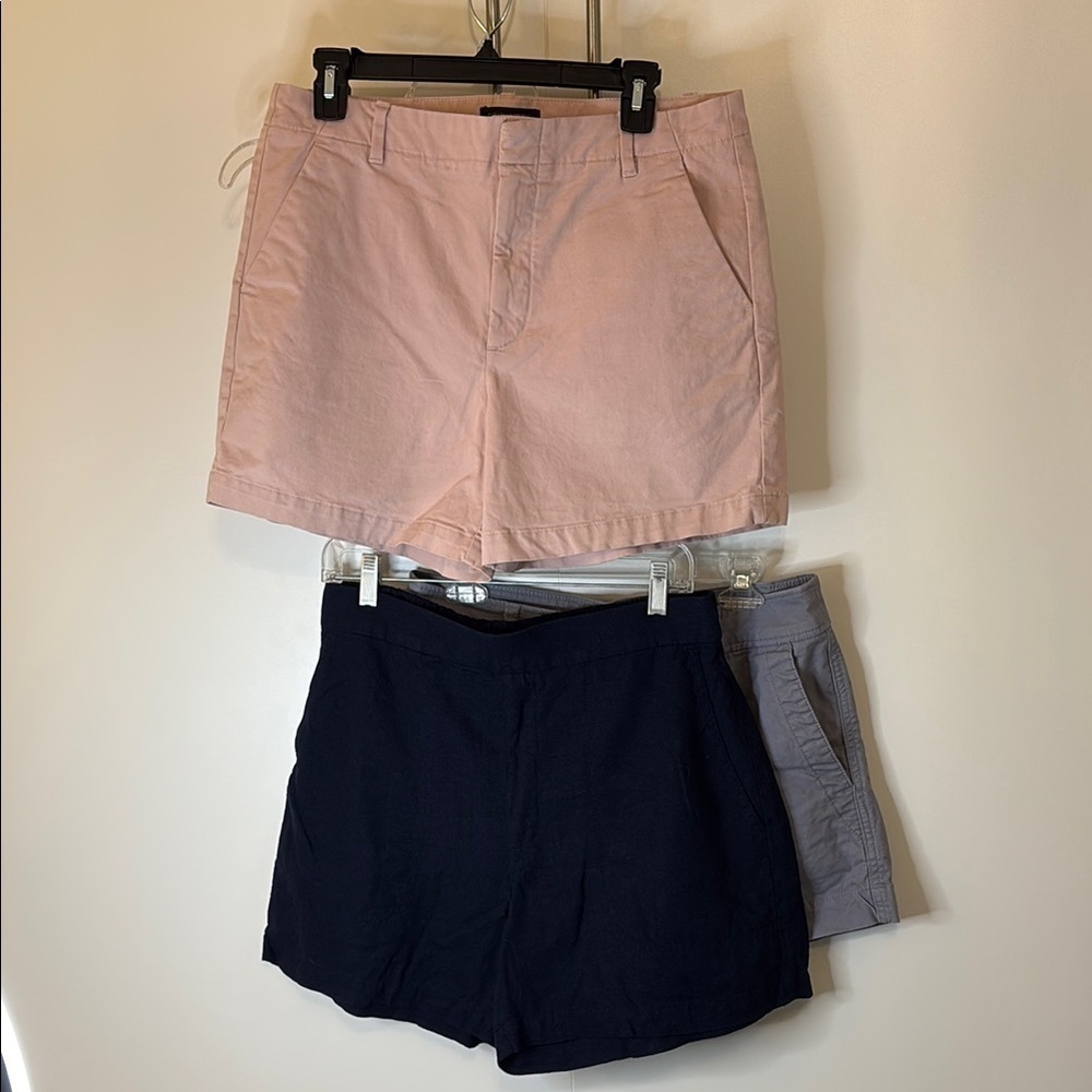 Size 8 Set of 3 Women's Casual Shorts - Pink & Gray Twill, Navy Linen